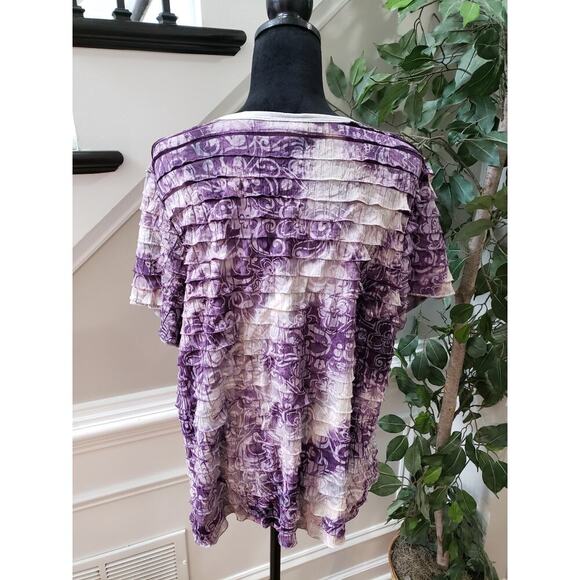 Only Nine Top Blouse Women's Size 3X Purple Casual Ruffle Short Sleeve V-Neck - Picture 4 of 11